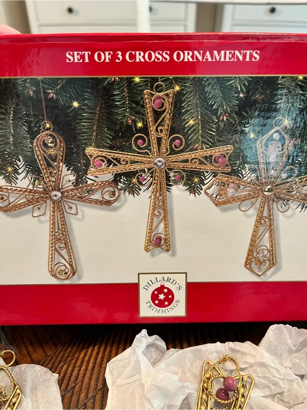 Dillard's Gold and Pink Cross Christmas Ornament Set - Set of 3
